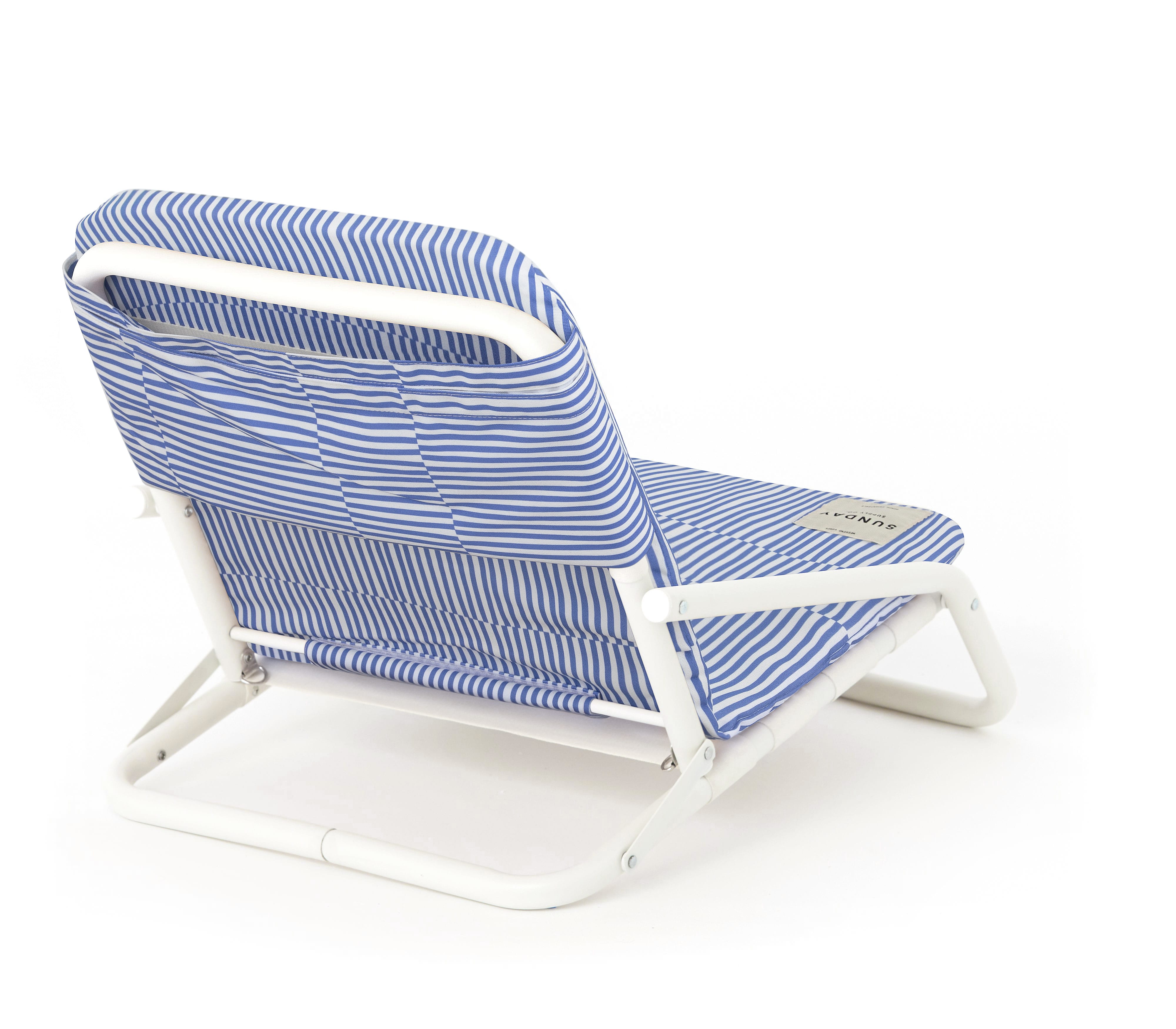 Blue and white shops striped beach chair